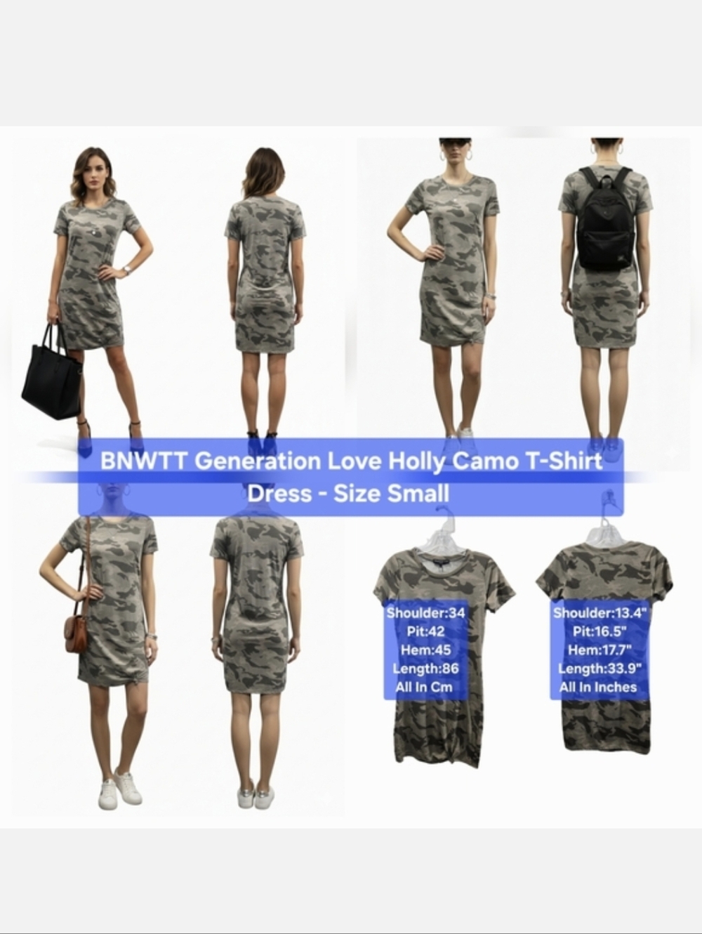 BNWTT Generation Love Holly Camo T-Shirt Dress Size S